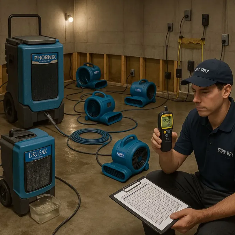 Structural Drying and Dehumidification process in Sturgeon Bay, WI